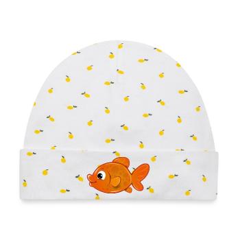 oranger Fisch - Baby Premium Organic Mütze - Weiß/Zitronengelb - Vorne