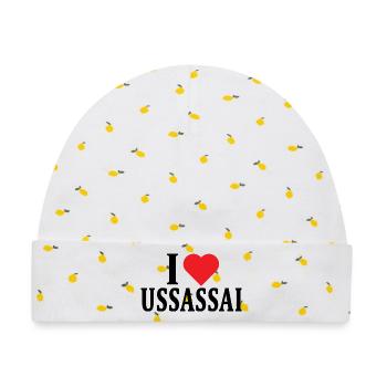 T-Shirt Io amo Ussassai T-Shirt Sardegna - Baby Premium Organic Mütze - Weiß/Zitronengelb - Vorne