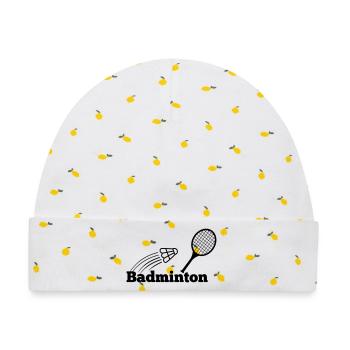 Badmintontext mit Shuttle und Schläger - Baby Premium Organic Mütze - Weiß/Zitronengelb - Vorne