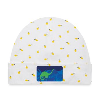 Urwald Dinos Langhals - blau - Baby Premium Organic Mütze - Weiß/Zitronengelb - Vorne