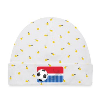 Fußball - rot blau - Fußballspieler - Baby Premium Organic Mütze - Weiß/Zitronengelb - Vorne