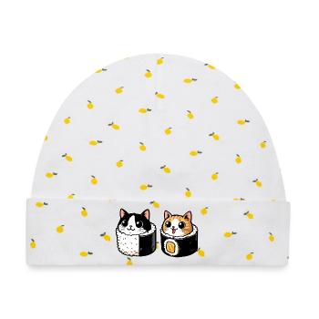 Neko Maki Mix: Die Sushi-Katze - Baby Premium Organic Mütze - Weiß/Zitronengelb - Vorne