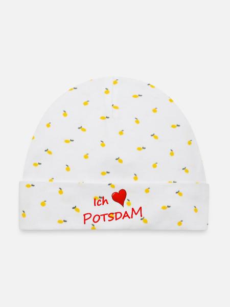 ICH LIEBE POTSDAM - Baby Premium Organic Mütze - Weiß/Zitronengelb