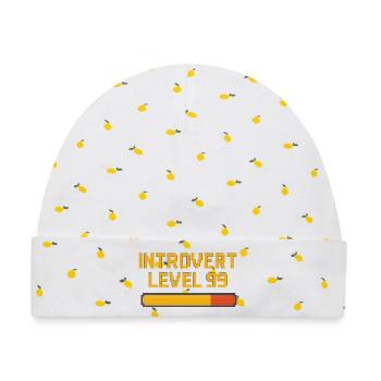 Introvert Level 99 - Baby Premium Organic Mütze - Weiß/Zitronengelb - Vorne