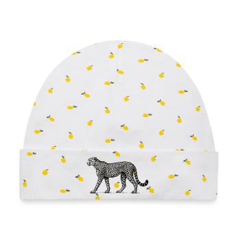 Schwarzweiß Leopard Muster - Baby Premium Organic Mütze - Weiß/Zitronengelb - Vorne
