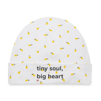 Tiny Soul Big Heart Typografie - Baby Premium Organic Mütze - Weiß/Zitronengelb - Vorne