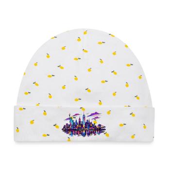 NYC Neon-Skyline Reflektion - Baby Premium Organic Mütze - Weiß/Zitronengelb - Vorne