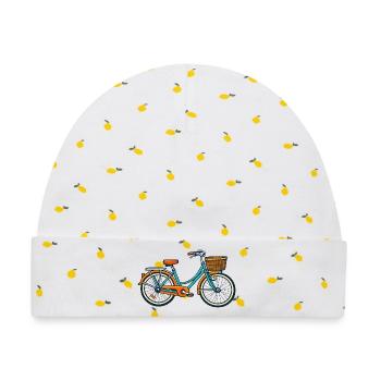 Vintage Fahrrad mit Körbchen - Baby Premium Organic Mütze - Weiß/Zitronengelb - Vorne