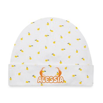 Geschenk für Alessia - Baby Premium Organic Mütze - Weiß/Zitronengelb - Vorne