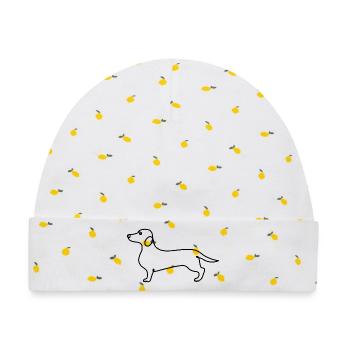 Minimalismus Dackel moderne Illustration - Baby Premium Organic Mütze - Weiß/Zitronengelb - Vorne