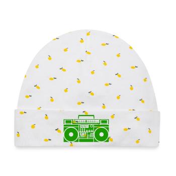 Ghettoblaster Boombox Silhouette - Baby Premium Organic Mütze - Weiß/Zitronengelb - Vorne