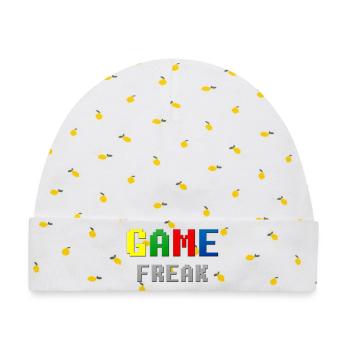 Retro Pixel Game Freak-Thema - Baby Premium Organic Mütze - Weiß/Zitronengelb - Vorne