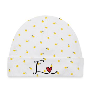 Buchstabe T Monogramm mit Herz - Baby Premium Organic Mütze - Weiß/Zitronengelb - Vorne