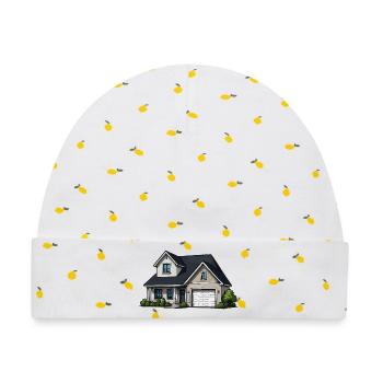 Ländliches Haus Illustration - Baby Premium Organic Mütze - Weiß/Zitronengelb - Vorne