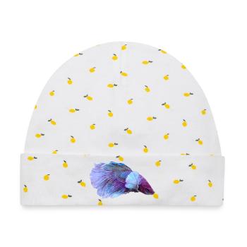 Violetter Blau-Betta Farbwirbel - Baby Premium Organic Mütze - Weiß/Zitronengelb - Vorne