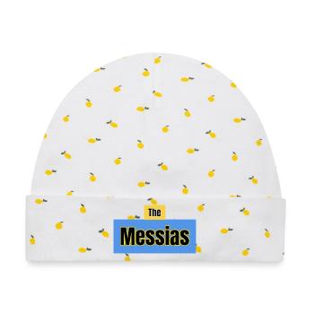 Der Messias-Typografie-Blau - Baby Premium Organic Mütze - Weiß/Zitronengelb - Vorne
