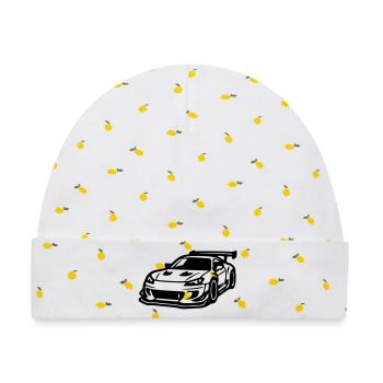Auto Sportwagen Autorennen - Baby Premium Organic Mütze - Weiß/Zitronengelb - Vorne
