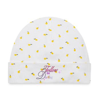 Follow Me Darling Schriftzug - Baby Premium Organic Mütze - Weiß/Zitronengelb - Vorne