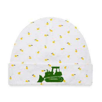 Grüne Bulldozer Silhouette - Baby Premium Organic Mütze - Weiß/Zitronengelb - Vorne