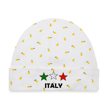 Tri-Farb Sterne Italien - Baby Premium Organic Mütze - Weiß/Zitronengelb - Vorne