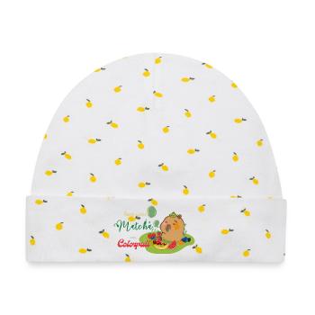 Verspielte Obstbärenplatte - Baby Premium Organic Mütze - Weiß/Zitronengelb - Vorne