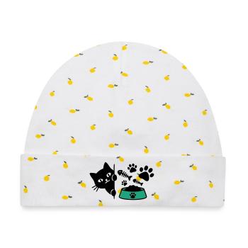 Katze Futternapf Grafik - Baby Premium Organic Mütze - Weiß/Zitronengelb - Vorne