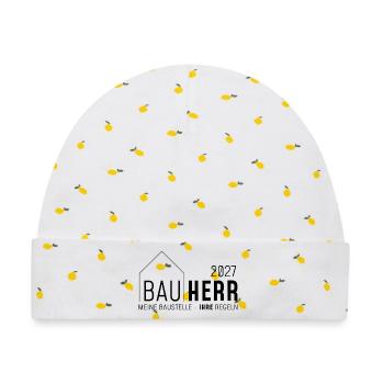 Bauherr 2027 - Meine Baustelle ihre Regeln - Baby Premium Organic Mütze - Weiß/Zitronengelb - Vorne
