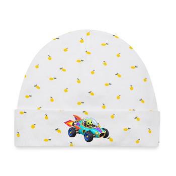 Alien Raketenrennwagen Cartoon - Baby Premium Organic Mütze - Weiß/Zitronengelb - Vorne
