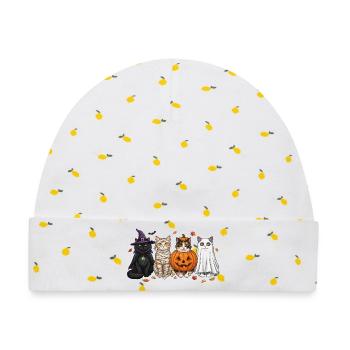 Halloween Kitty Quartett - Baby Premium Organic Mütze - Weiß/Zitronengelb - Vorne