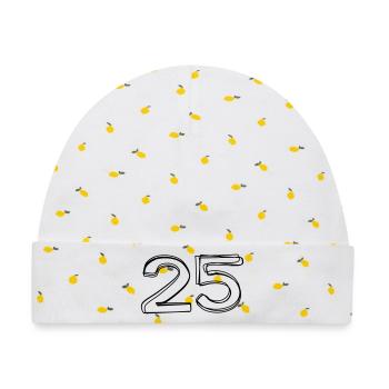 Zahl 25 handgezeichnet - Baby Premium Organic Mütze - Weiß/Zitronengelb - Vorne