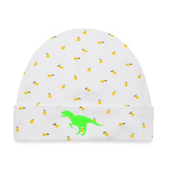 Neon-T-Rex Silhouette - Baby Premium Organic Mütze - Weiß/Zitronengelb - Vorne