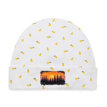 Sonnenuntergang Waldsilhouette - Baby Premium Organic Mütze - Weiß/Zitronengelb - Vorne
