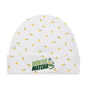 Grüne Winter Matcha Tasse - Baby Premium Organic Mütze - Weiß/Zitronengelb - Vorne