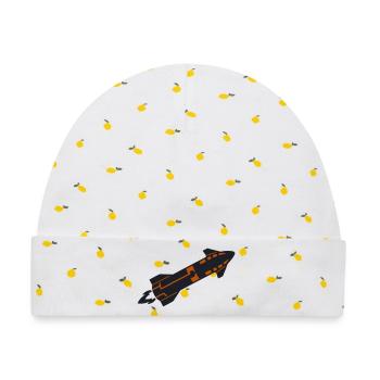 Raumschiff Rakete Silhouette - Baby Premium Organic Mütze - Weiß/Zitronengelb - Vorne