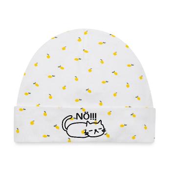 Nö Lustige Faule Katze - Baby Premium Organic Mütze - Weiß/Zitronengelb - Vorne