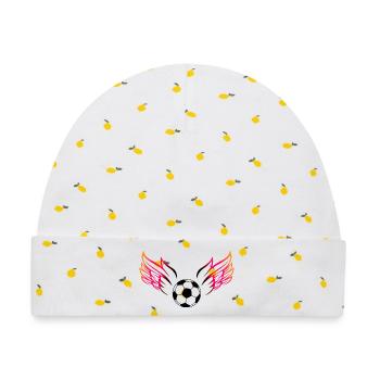 Flügel-Fußball-Design mit Dynamik - Baby Premium Organic Mütze - Weiß/Zitronengelb - Vorne