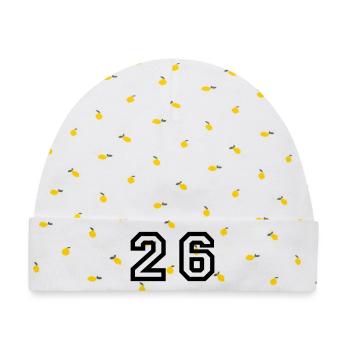 Number - 26 - Twenty Six - Baby Premium Organic Mütze - Weiß/Zitronengelb - Vorne