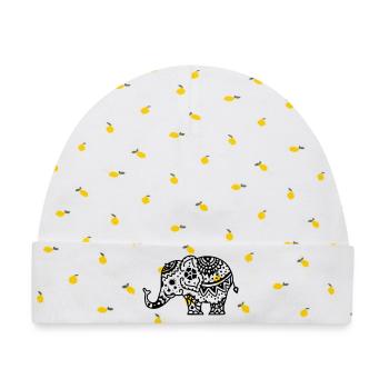 Verzierter indischer Elefant - Baby Premium Organic Mütze - Weiß/Zitronengelb - Vorne
