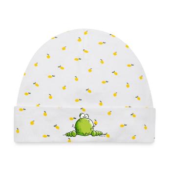 Neugieriger Frosch - Baby Premium Organic Mütze - Weiß/Zitronengelb - Vorne