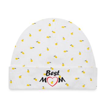 BEST MOM - für die beste Mama der Welt - Baby Premium Organic Mütze - Weiß/Zitronengelb - Vorne