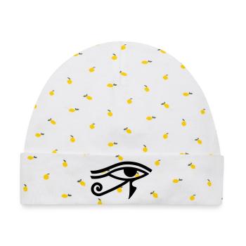 Horusauge Auge des Horus ägyptische Hieroglyphe - Baby Premium Organic Mütze - Weiß/Zitronengelb - Vorne