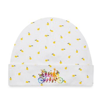 buntes Tandem Fahrrad mit bunten Tieren des Waldes - Baby Premium Organic Mütze - Weiß/Zitronengelb - Vorne