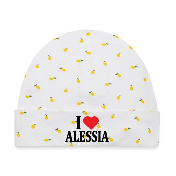 T-Shirt Ich liebe Alessia T-Shirt Geschenkidee - Baby Premium Organic Mütze - Weiß/Zitronengelb - Vorne