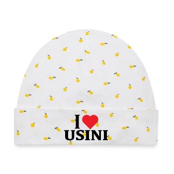 T-shirt Io amo Usini t-shirt Sardegna - Baby Premium Organic Mütze - Weiß/Zitronengelb - Vorne