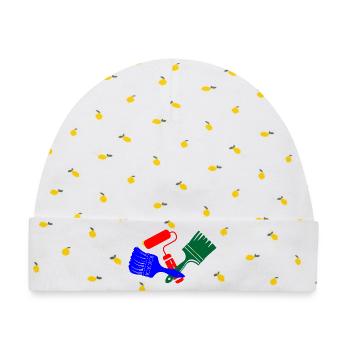 Pinsel und Farbroller in blau rotgrünem Logo - Baby Premium Organic Mütze - Weiß/Zitronengelb - Vorne