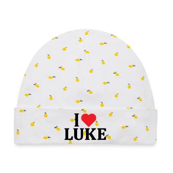 T-Shirt I love Luke T-Shirt Geschenkidee - Baby Premium Organic Mütze - Weiß/Zitronengelb - Vorne