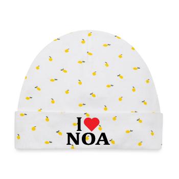 T-Shirt I love Noa T-Shirt Geschenkidee - Baby Premium Organic Mütze - Weiß/Zitronengelb - Vorne