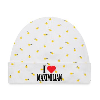 T-Shirt I love Maximilian T-Shirt Geschenkidee - Baby Premium Organic Mütze - Weiß/Zitronengelb - Vorne