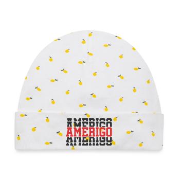 Amerigo T-Shirt Geschenkidee gestapelter Text - Baby Premium Organic Mütze - Weiß/Zitronengelb - Vorne