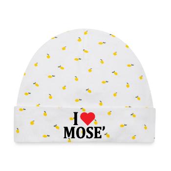 T-Shirt I love Mose T-Shirt Geschenkidee - Baby Premium Organic Mütze - Weiß/Zitronengelb - Vorne
